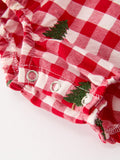 Christmas Tree Embroidered Red Plaid Baby Girls Ruffle Collar Romper - 5