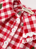 Christmas Tree Embroidered Plaid Girls Ruffle Collar Dress - 3