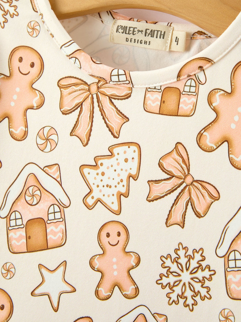 Christmas Gingerbread Cookie Girls Long Sleeve Twirl Dress - 3