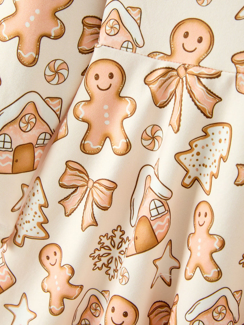 Christmas Gingerbread Cookie Girls Long Sleeve Twirl Dress - 4