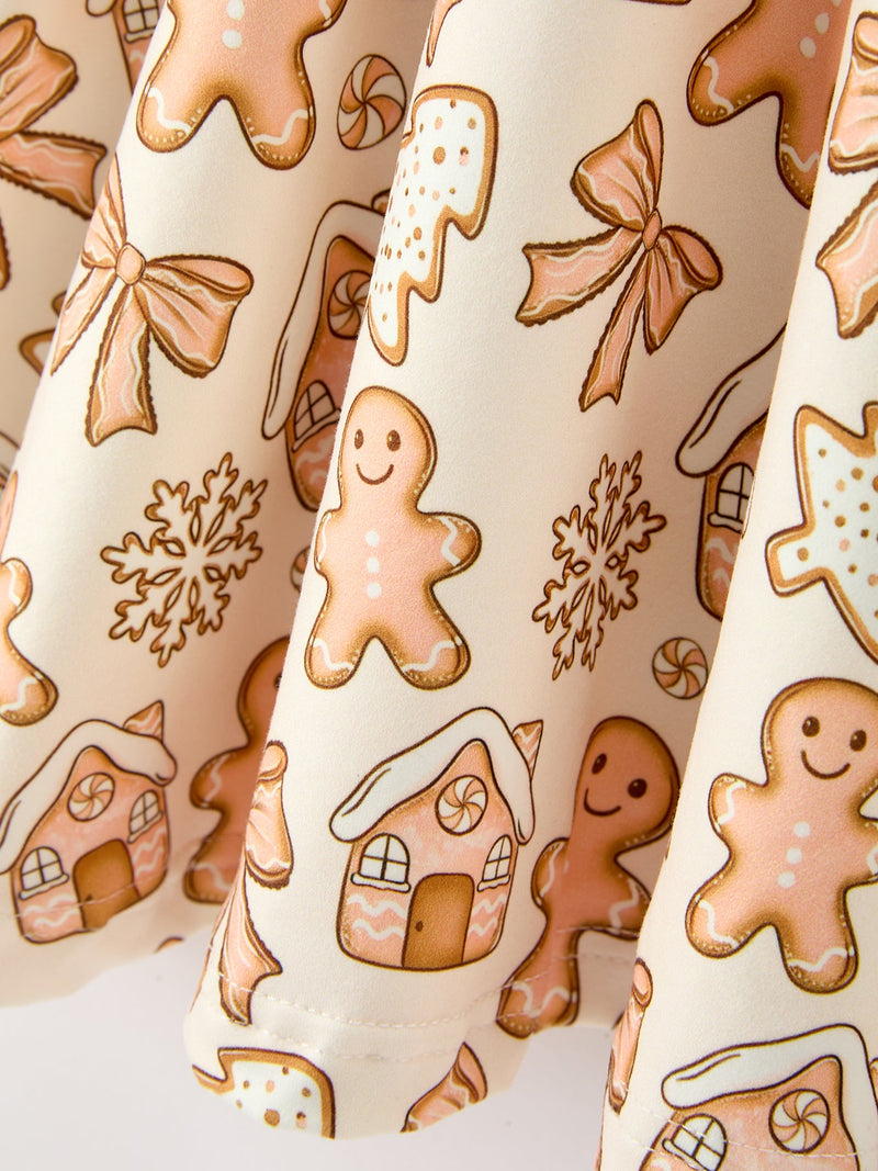 Christmas Gingerbread Cookie Girls Long Sleeve Twirl Dress - 5