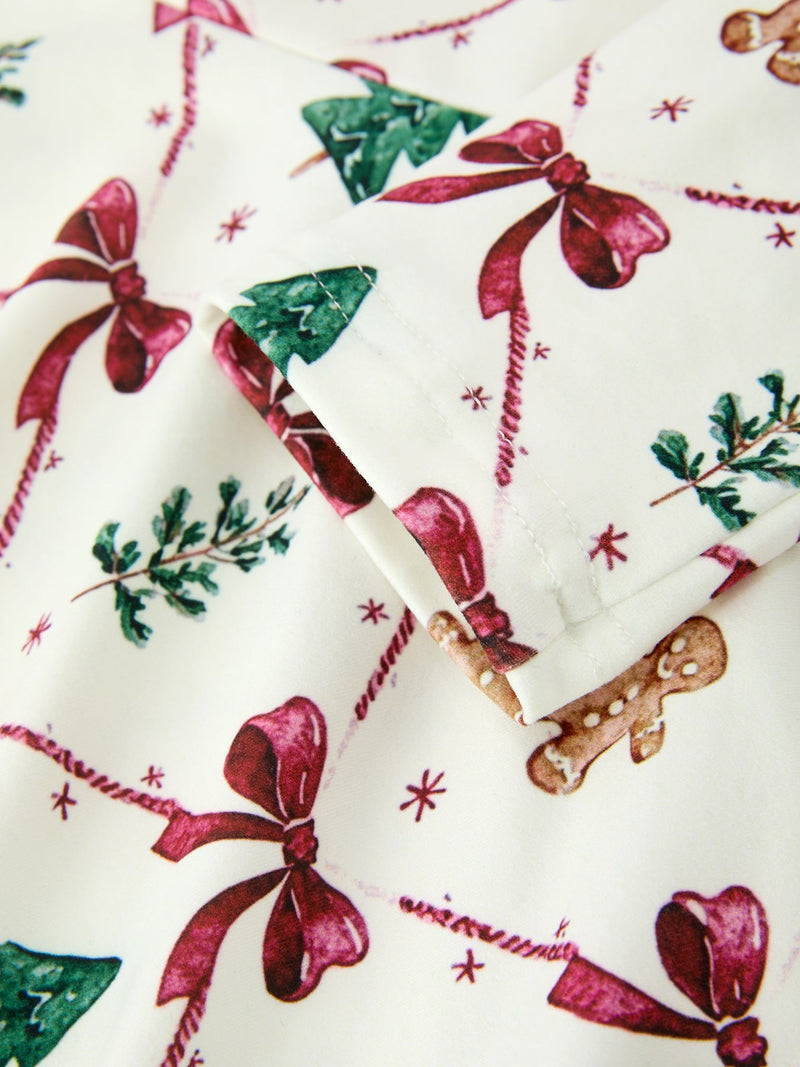 Christmas Bow and Gingerbread Print Girls Twirl Dress - 4