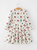 Christmas Bow and Gingerbread Print Girls Twirl Dress - 2