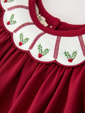 Christmas Holly Embroidered Baby Romper Petals Collar Ruffle - 3