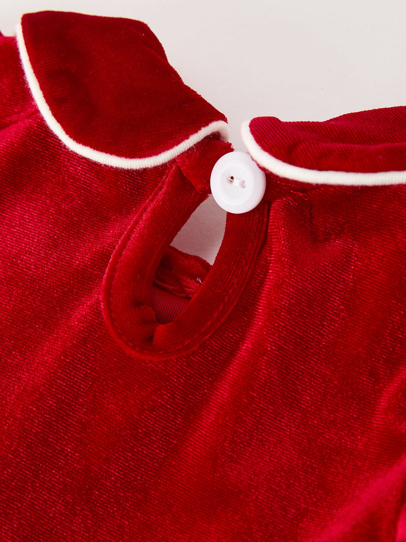 Christmas Velvet Baby Romper Smocked Embroidery Bow - 5