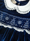 Girls Christmas Navy Velvet Smocked Top And Bloomers Outfit - 3