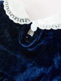 Girls Christmas Navy Velvet Smocked Top And Bloomers Outfit - 4
