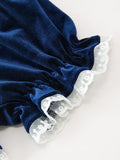 Girls Christmas Navy Velvet Smocked Top And Bloomers Outfit - 5