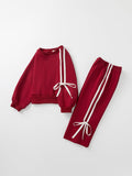 Girls Pink Bow Trim Sweatshirt and Pants Set - 21