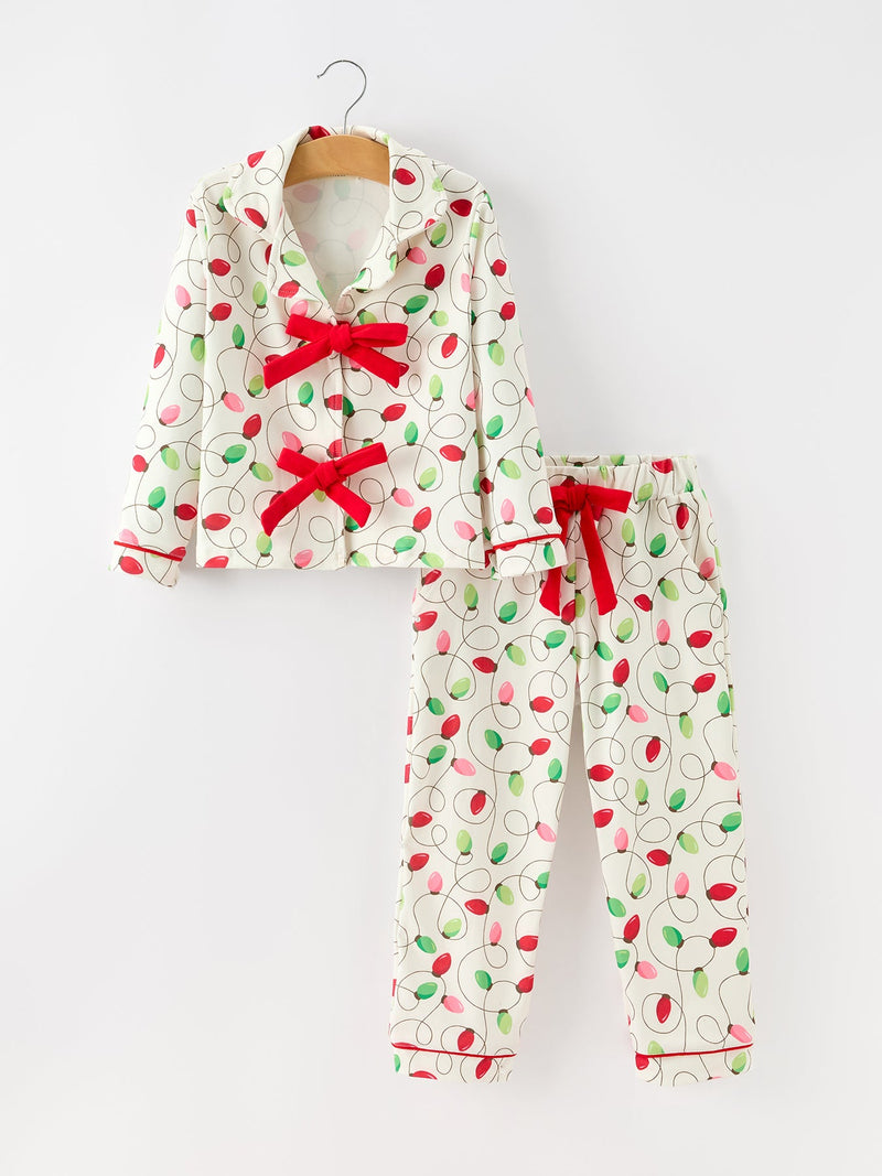 Christmas Lights Print Bow Tie Pajamas Set - 1