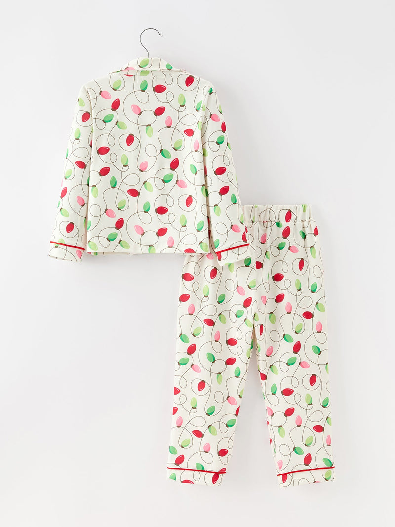 Christmas Lights Print Bow Tie Pajamas Set - 2