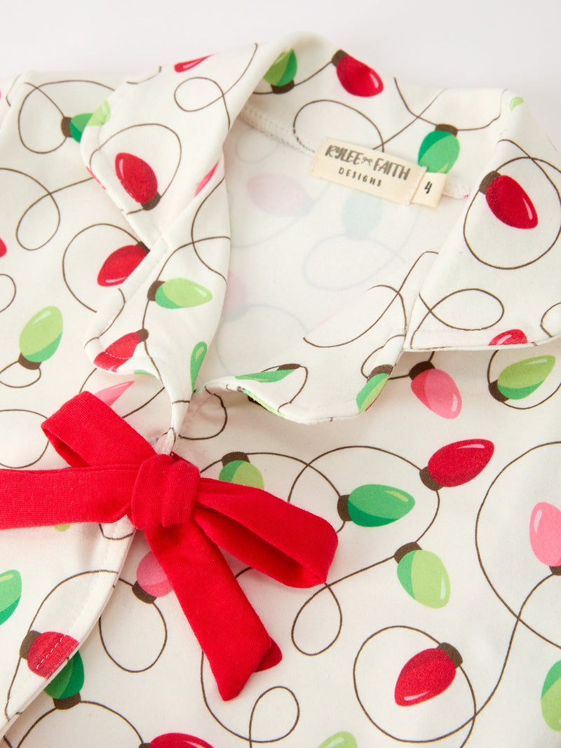 Christmas Lights Print Bow Tie Pajamas Set - 3
