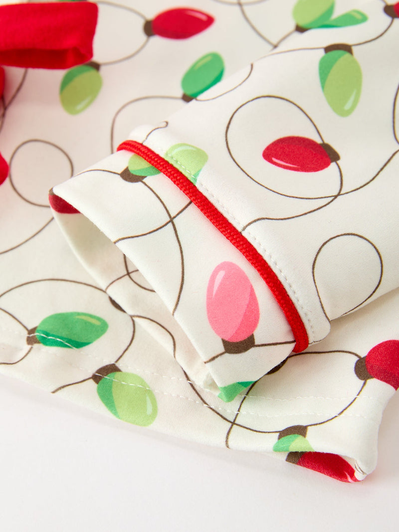 Christmas Lights Print Bow Tie Pajamas Set - 4