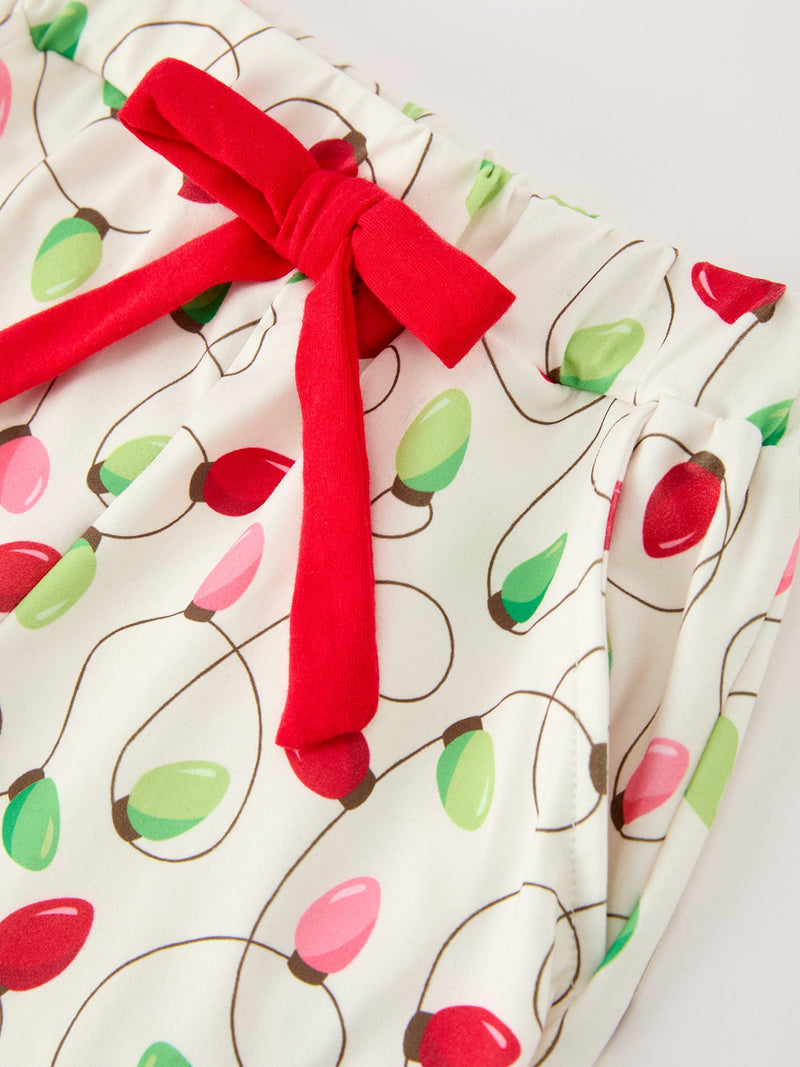 Christmas Lights Print Bow Tie Pajamas Set - 5