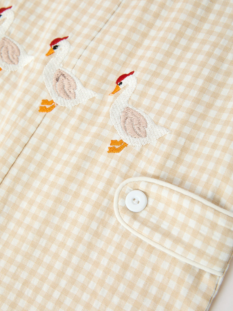 Goose Embroidered Beige Plaid Baby Boys Jonjon - 4