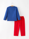 Christmas Santa Boys Blue Long Sleeve Shirt And Red Pants Set - 2