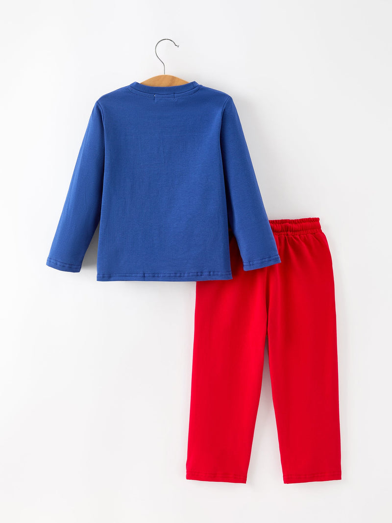 Christmas Santa Boys Blue Long Sleeve Shirt And Red Pants Set - 2