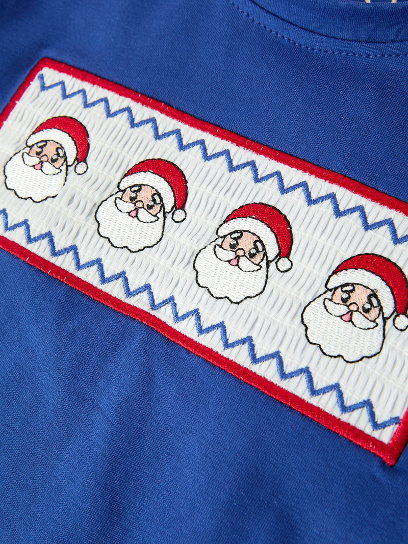 Christmas Santa Boys Blue Long Sleeve Shirt And Red Pants Set - 3