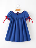 Christmas Santa Embroidery Blue Petal Collar Dress - 2