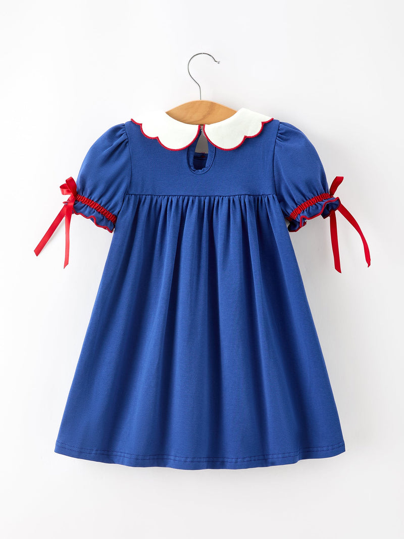 Christmas Santa Embroidery Blue Petal Collar Dress - 2