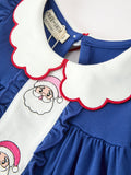 Christmas Santa Embroidery Blue Petal Collar Dress - 3