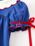 Christmas Santa Embroidery Blue Petal Collar Dress - 4
