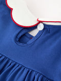 Christmas Santa Embroidery Blue Petal Collar Dress - 5