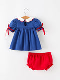 Christmas Santa Embroidery Girls Bloomer Set Peter Pan Collar - 2
