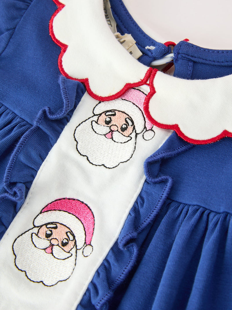 Christmas Santa Embroidery Girls Bloomer Set Peter Pan Collar - 3