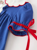 Christmas Santa Embroidery Girls Bloomer Set Peter Pan Collar - 4