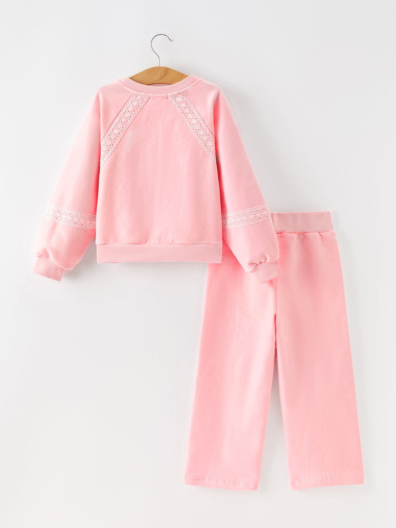 Christmas Tree Appliqué Girls Pink Sweatshirt And Pants Set - 2