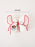 Girls' Christmas Santa Embroidered 6.25" Hair Bow – White/Pink - 2