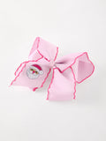 Girls' Christmas Santa Embroidered 6.25" Hair Bow – White/Pink - 9
