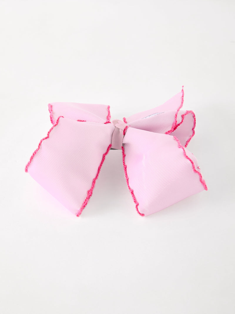 Girls' Christmas Santa Embroidered 6.25" Hair Bow – White/Pink - 10