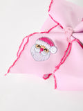 Girls' Christmas Santa Embroidered 6.25" Hair Bow – White/Pink - 11
