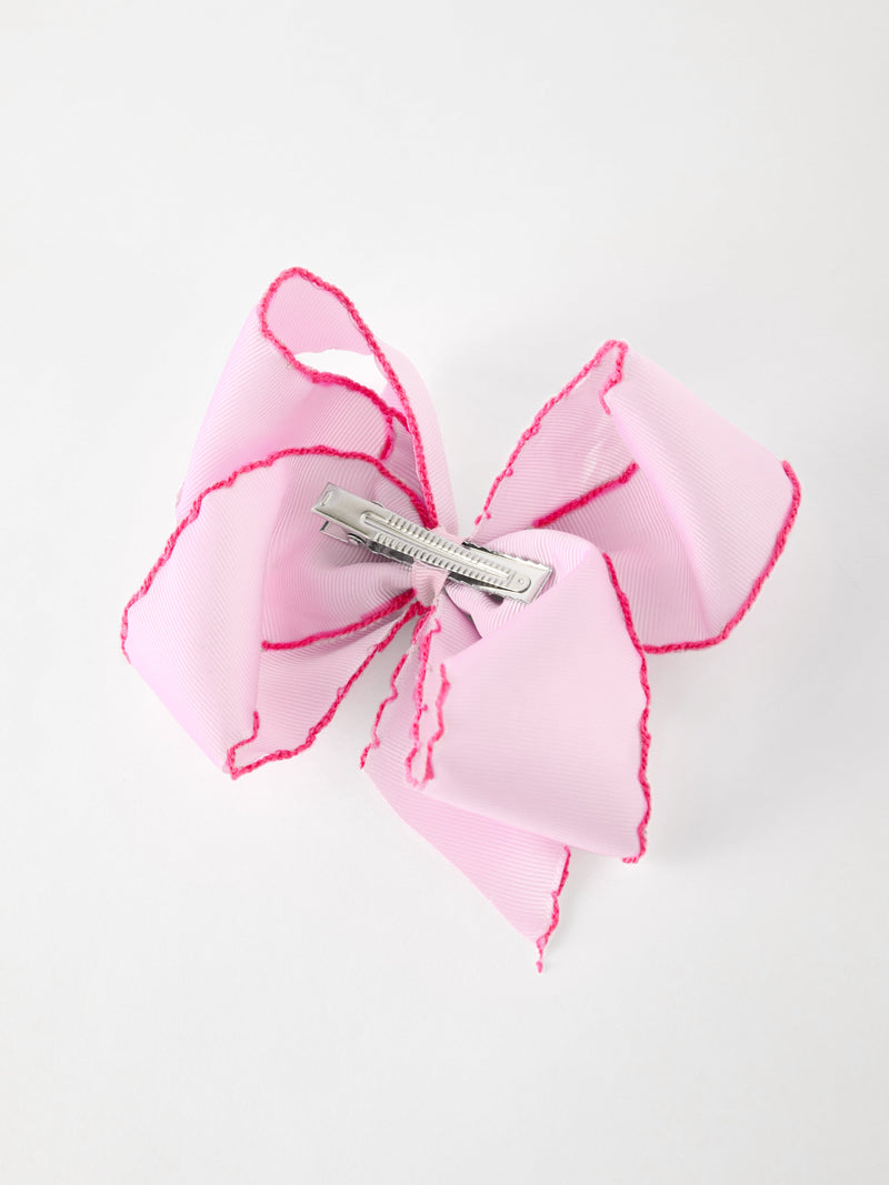 Girls' Christmas Santa Embroidered 6.25" Hair Bow – White/Pink - 12