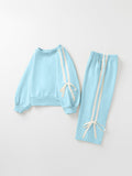Girls Pink Bow Trim Sweatshirt and Pants Set - 19