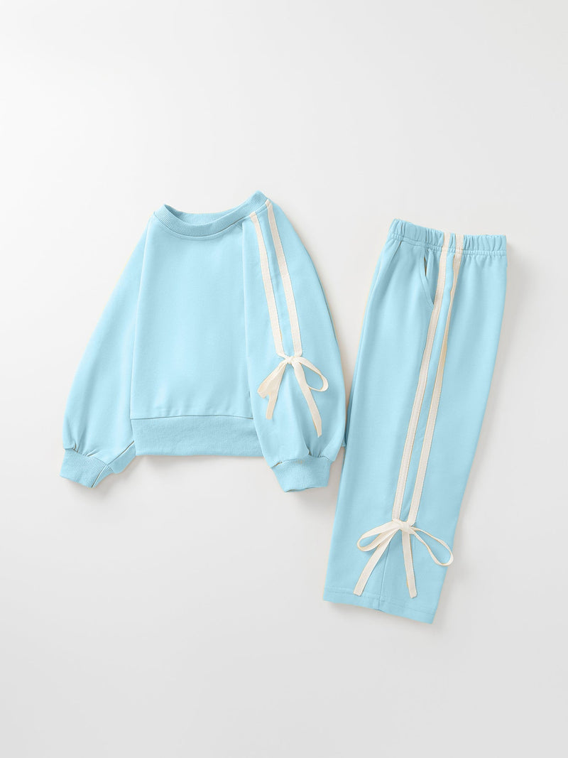 Girls Pink Bow Trim Sweatshirt and Pants Set - 19