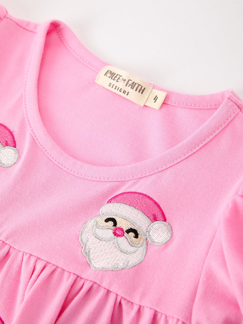Christmas Santa Embroidery Girls Dress Ruffle Sleeve - 3