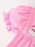 Christmas Santa Embroidery Girls Dress Ruffle Sleeve - 4
