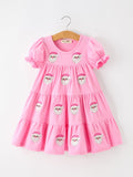 Christmas Santa Embroidery Girls Dress Ruffle Sleeve - 1