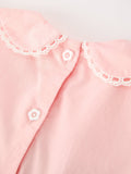 Fall Girls Pink Floral Embroidered Smocked Peter Pan Collar Dress - 5