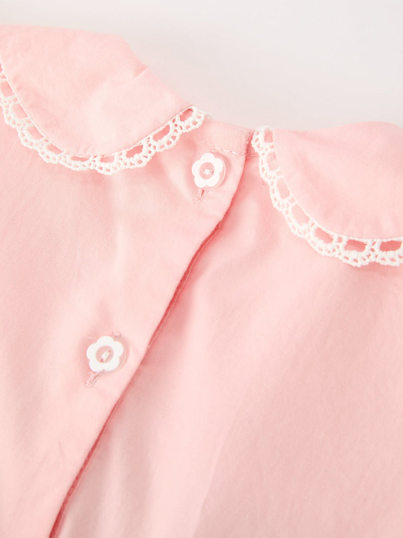 Fall Girls Pink Floral Embroidered Smocked Peter Pan Collar Dress - 5