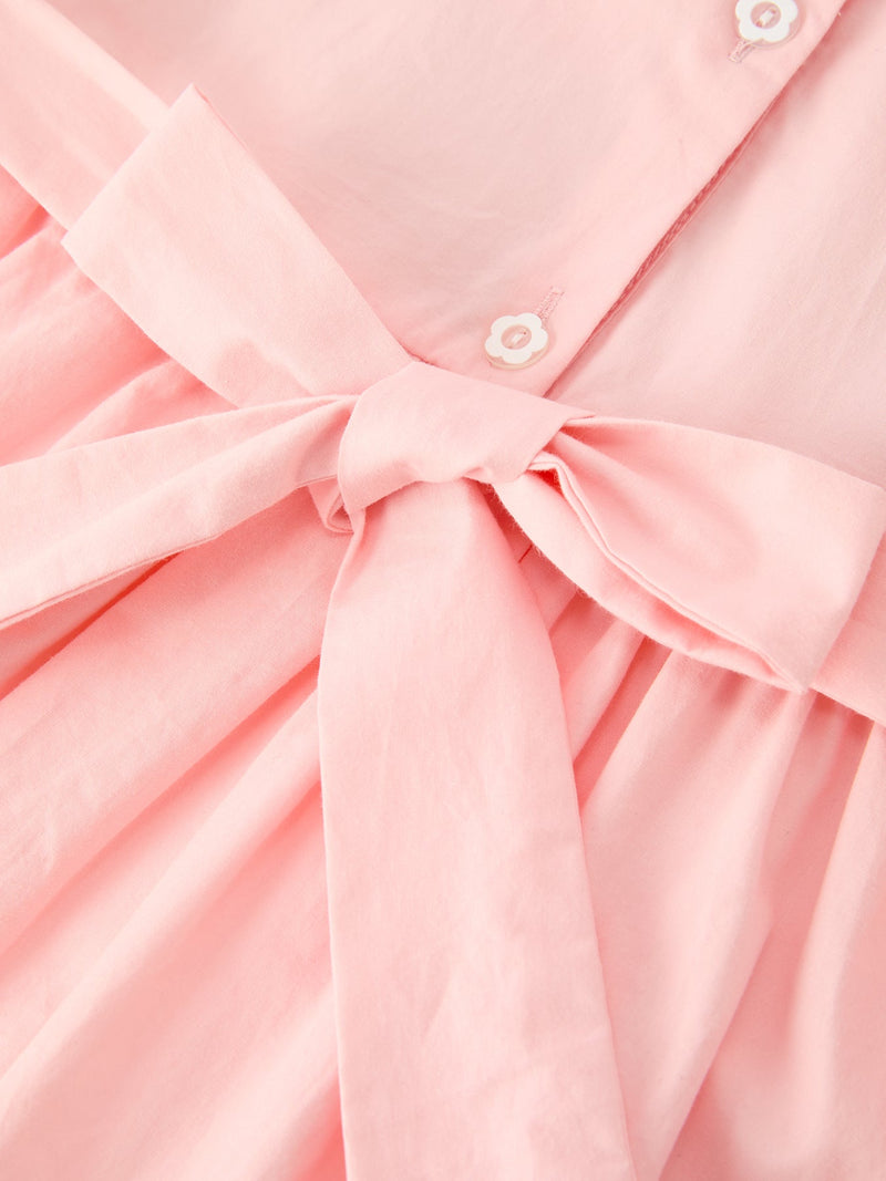 Fall Girls Pink Floral Embroidered Smocked Peter Pan Collar Dress - 6