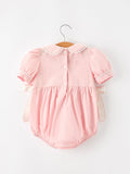 Fall Baby Girls Pink Floral Embroidered Smocked Bow Bubble Romper - 2