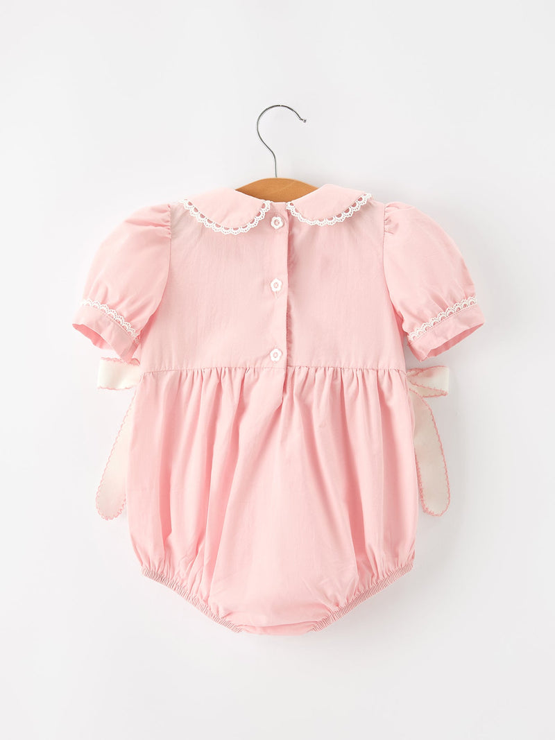 Fall Baby Girls Pink Floral Embroidered Smocked Bow Bubble Romper - 2