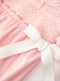 Fall Baby Girls Pink Floral Embroidered Smocked Bow Bubble Romper - 4