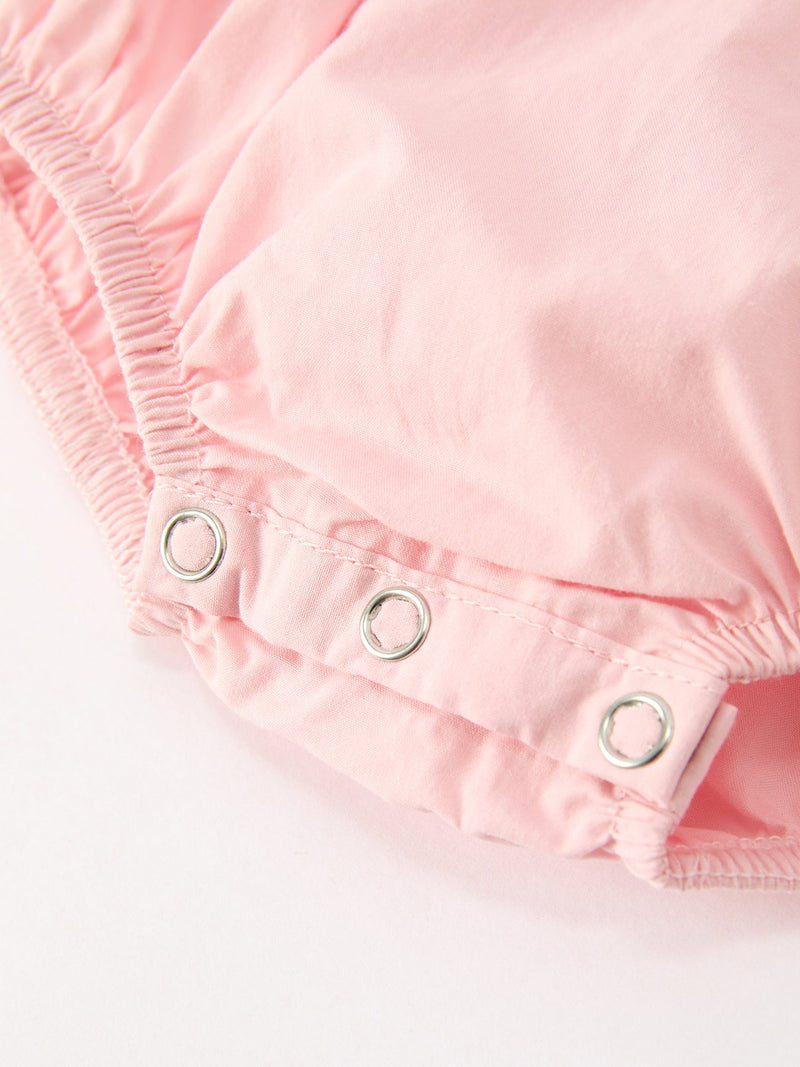 Fall Baby Girls Pink Floral Embroidered Smocked Bow Bubble Romper - 5