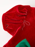 Baby Girls Christmas Red Velvet Rhinestone Bow Bubble Romper - 3