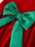 Baby Girls Christmas Red Velvet Rhinestone Bow Bubble Romper - 4